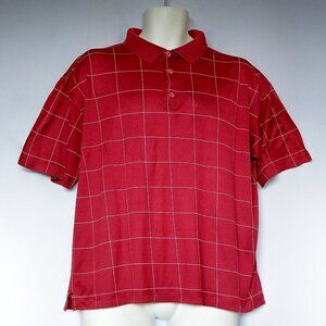 Bugatchi Sport Size Medium Polo Shirt Men Dark Red White Box Print Logo Buttons